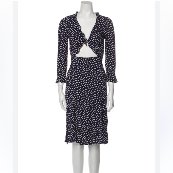 Reformation Navy and White Polka Dot Midi Dress - Picture 1 of 11